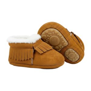 Botines bebé de gamuza caramelo con flecos