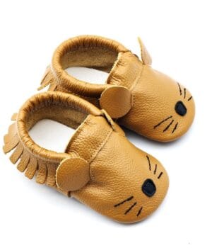Zapatillas Bebé Cuero Diseño de Ratón - Café