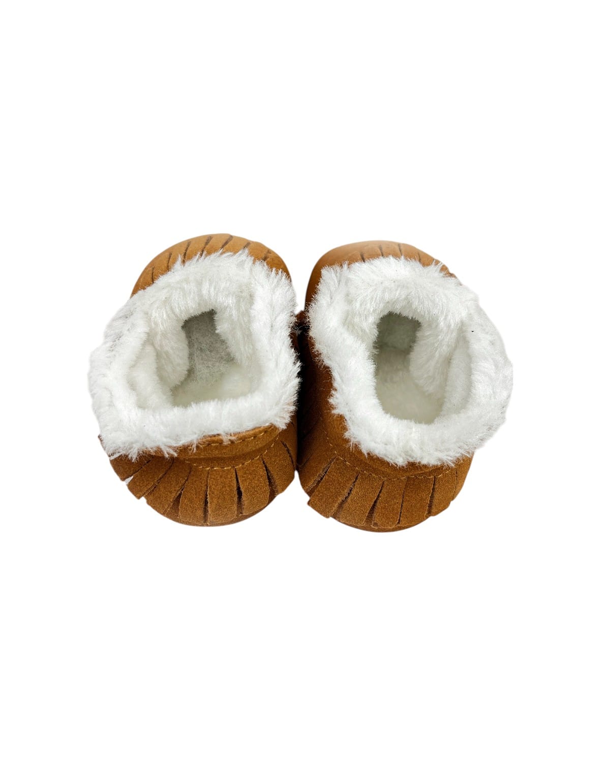 Botines bebé gamuza caramelo con forro sherpa visible, vista superior