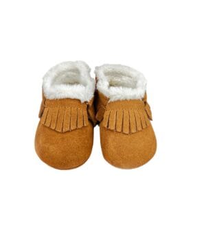 Botines bebé de gamuza caramelo con flecos