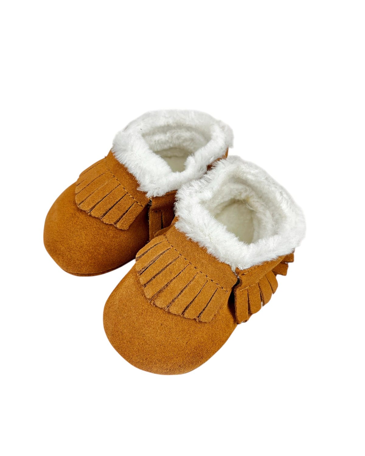 Botines bebé de gamuza caramelo con flecos, vista aerea