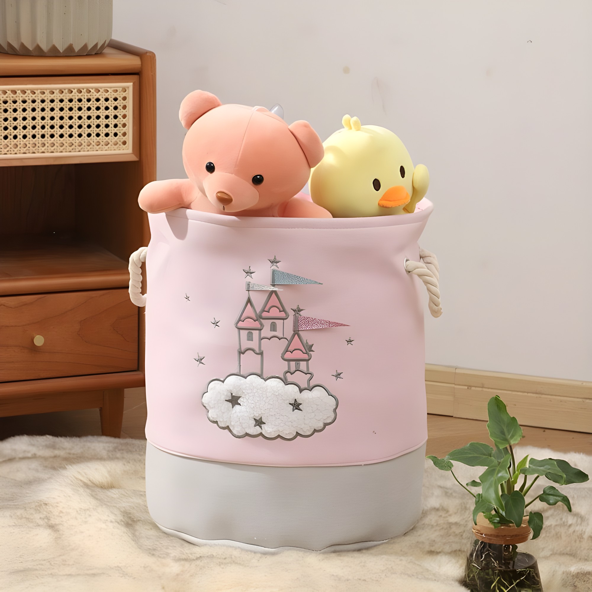 Cesta Organizadora Infantil de Tela Diseño Castillo – vista 4