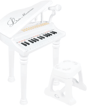 Piano Infantil con Micrófono y Banqueta Blanco