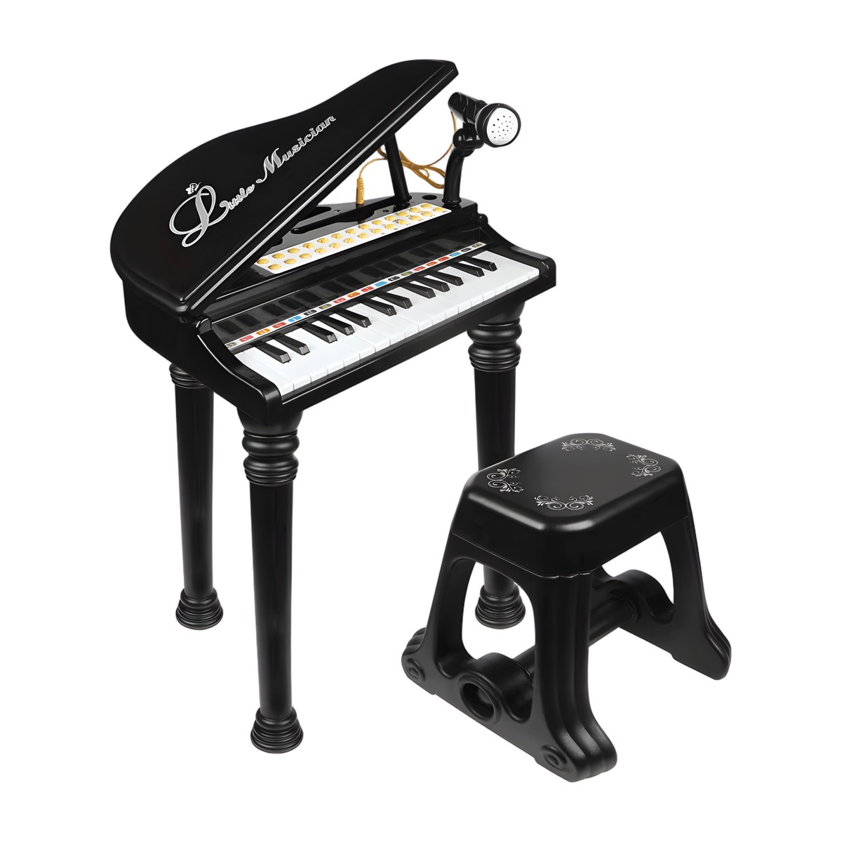 Piano Infantil con Micrófono y Banqueta Negro
