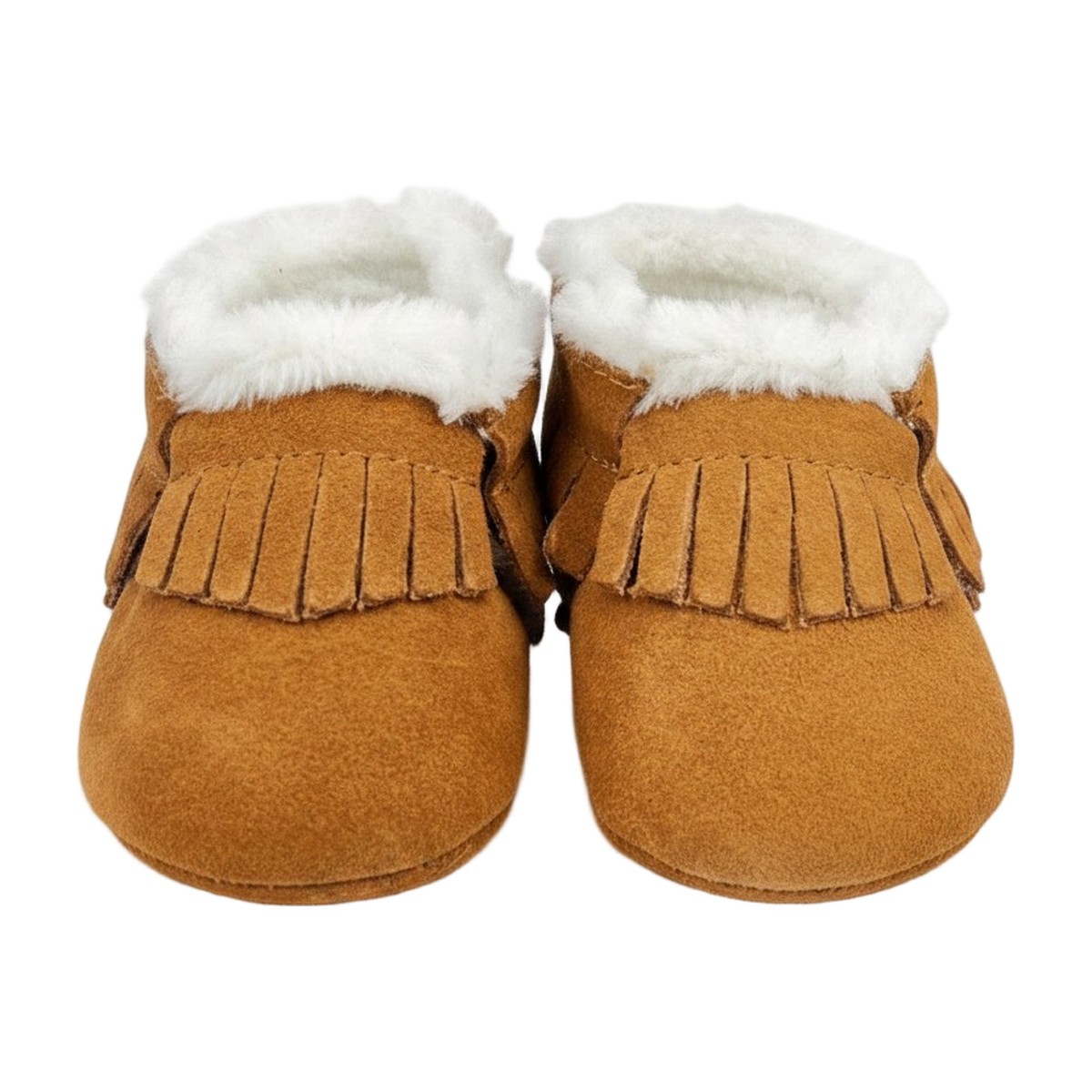 Botines bebé de gamuza caramelo con flecos