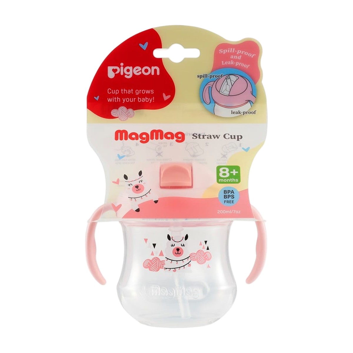 Vaso con Bombilla Pigeon MagMag 8M Antiderrame Rosado