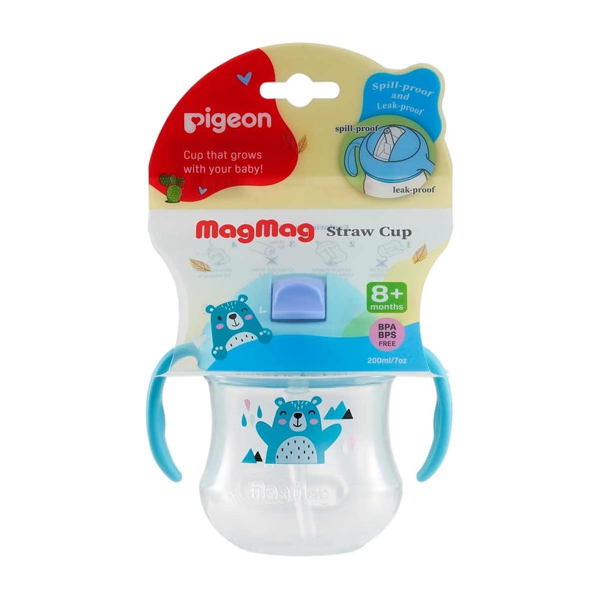 Vaso con Bombilla Pigeon MagMag 8M Antiderrame Celeste