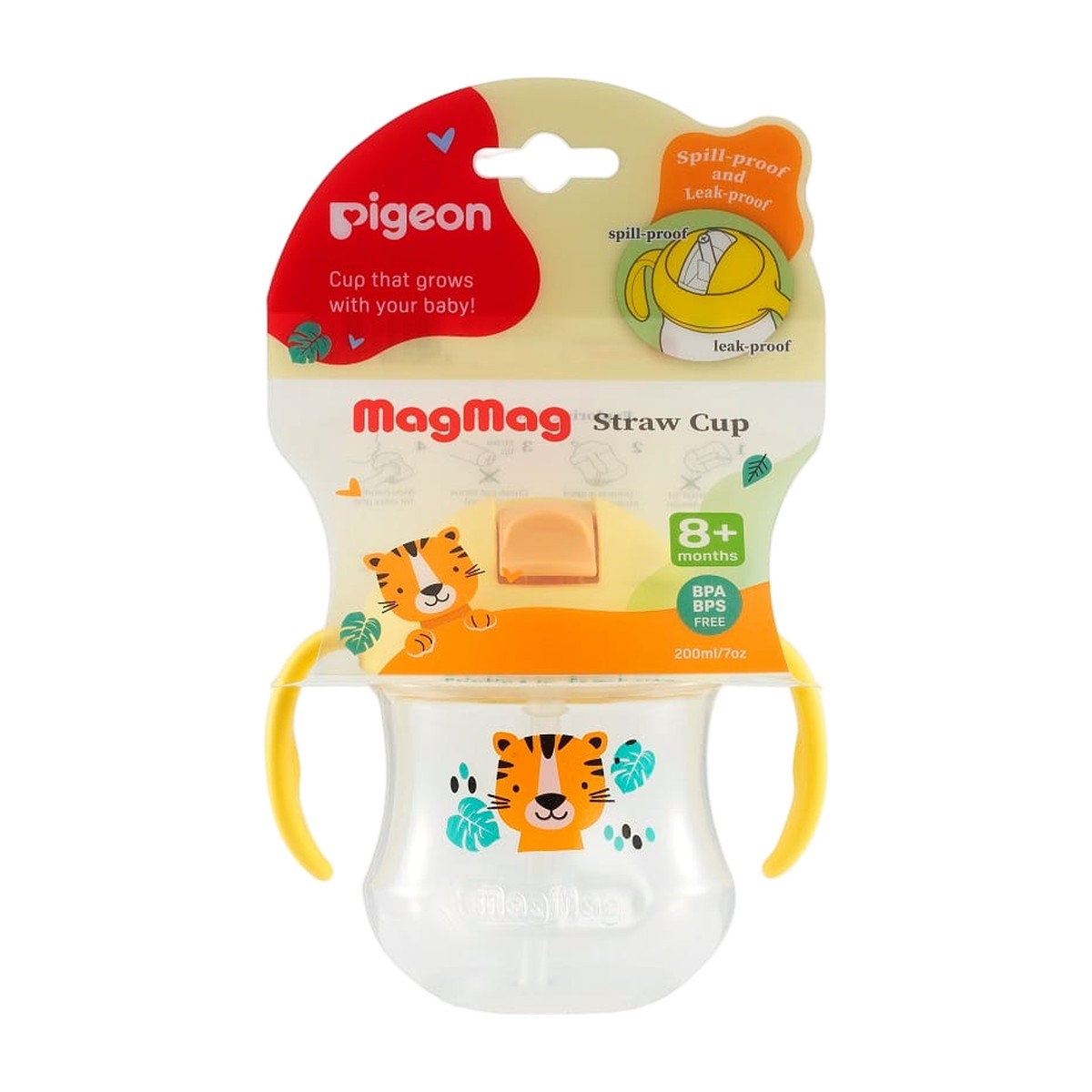 Vaso con Bombilla Pigeon MagMag 8M Antiderrame Amarillo