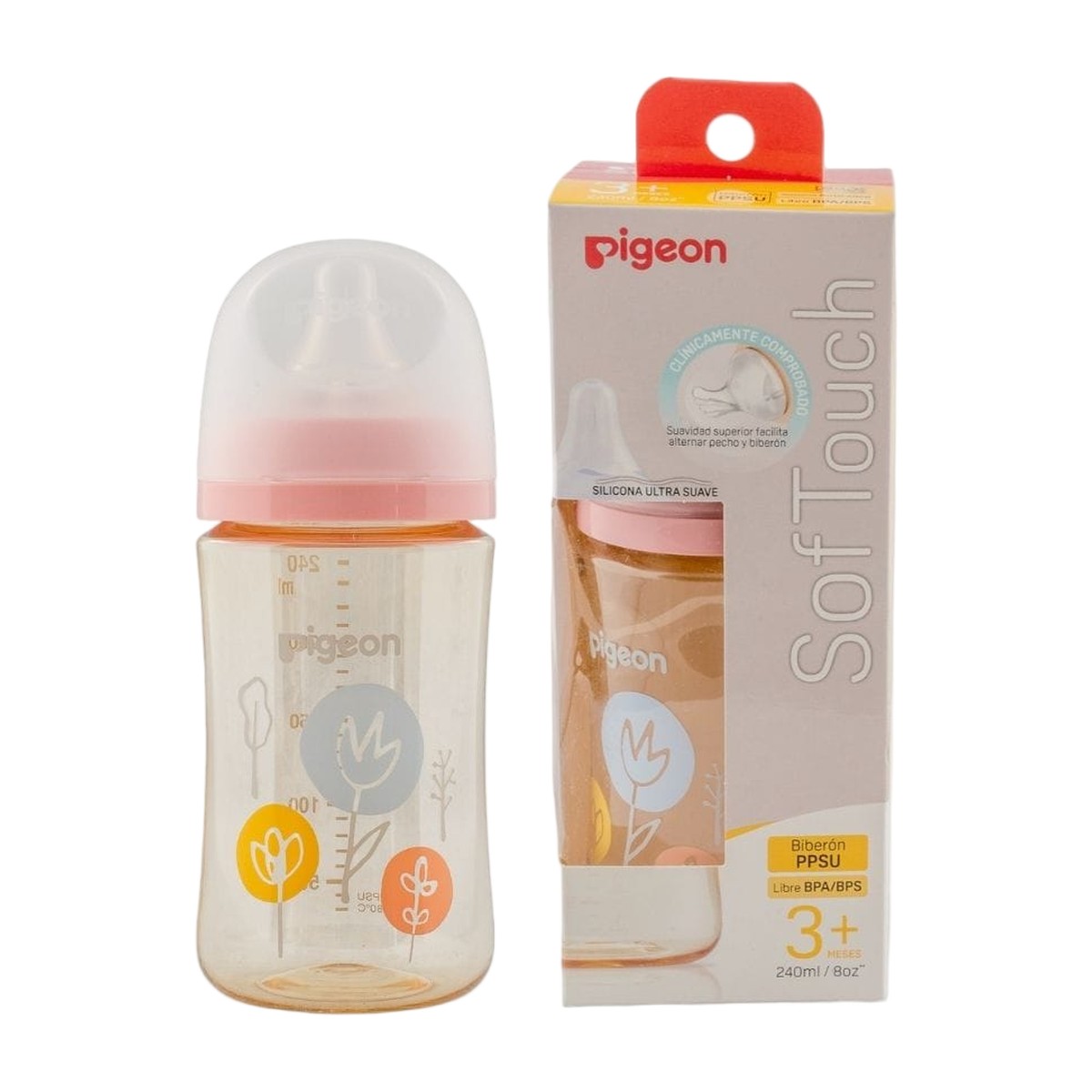 Mamadera Pigeon SofTouch PPSU 240 ml Rosa Flores