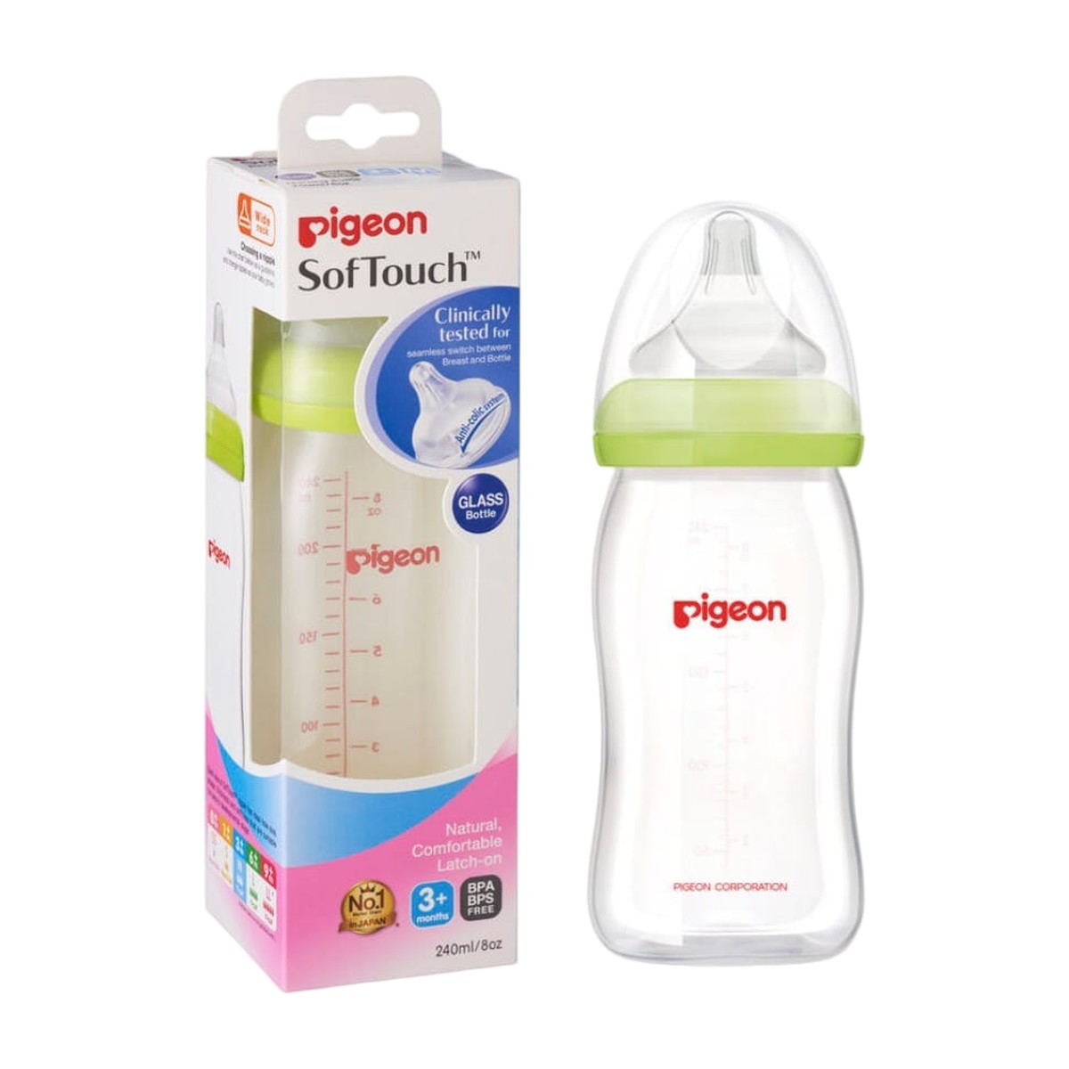 Mamadera de Vidrio Pigeon Anti-cólicos SofTouch™ 240ml