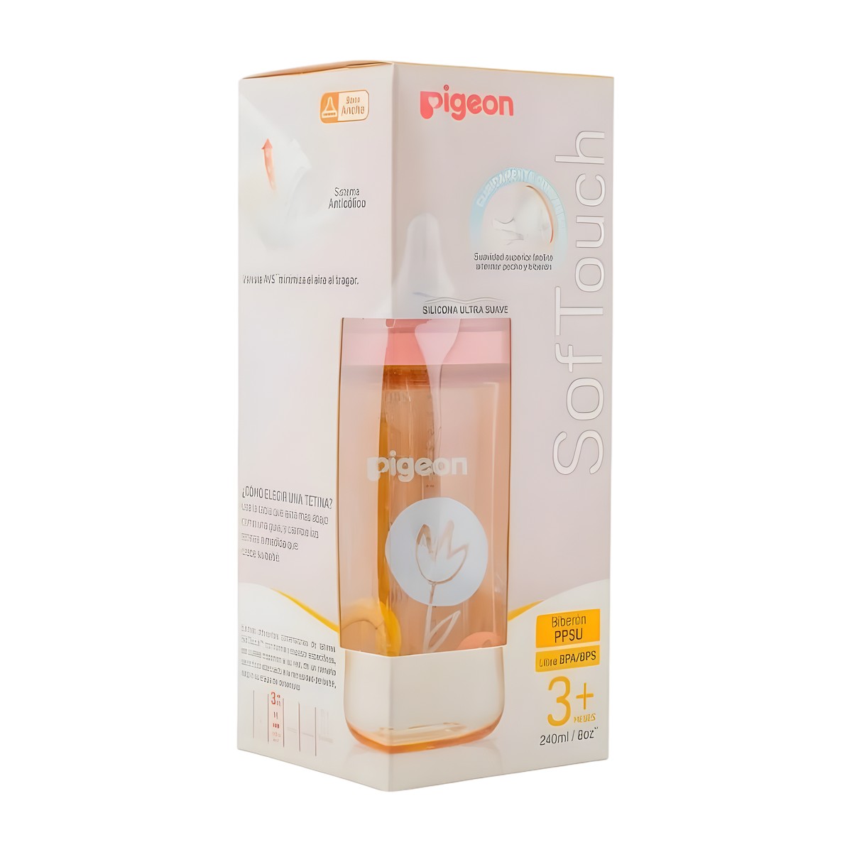 Mamadera Pigeon SofTouch PPSU 240 ml Rosa Flores – vista 3