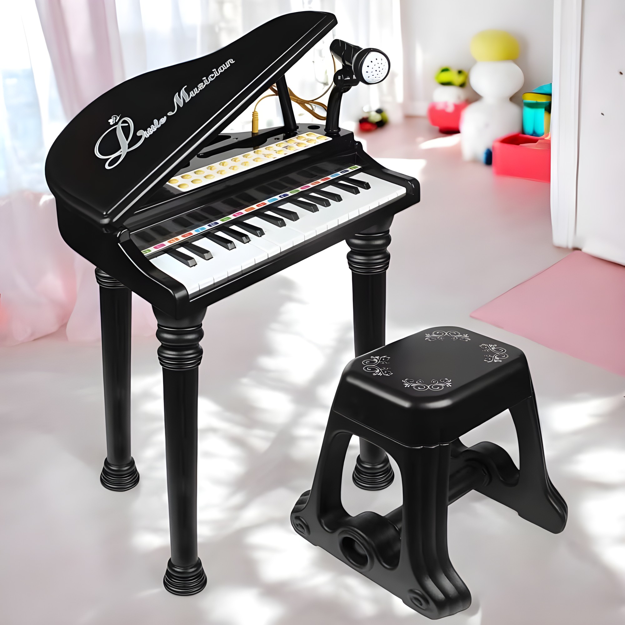 Piano Infantil con Micrófono y Banqueta Negro – vista 2
