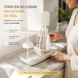 Limpiador de biberones portátil 7 en 1, libre de BPA. Incluye cepillos para mamaderas, tetinas y pajitas, más estuche organizador.