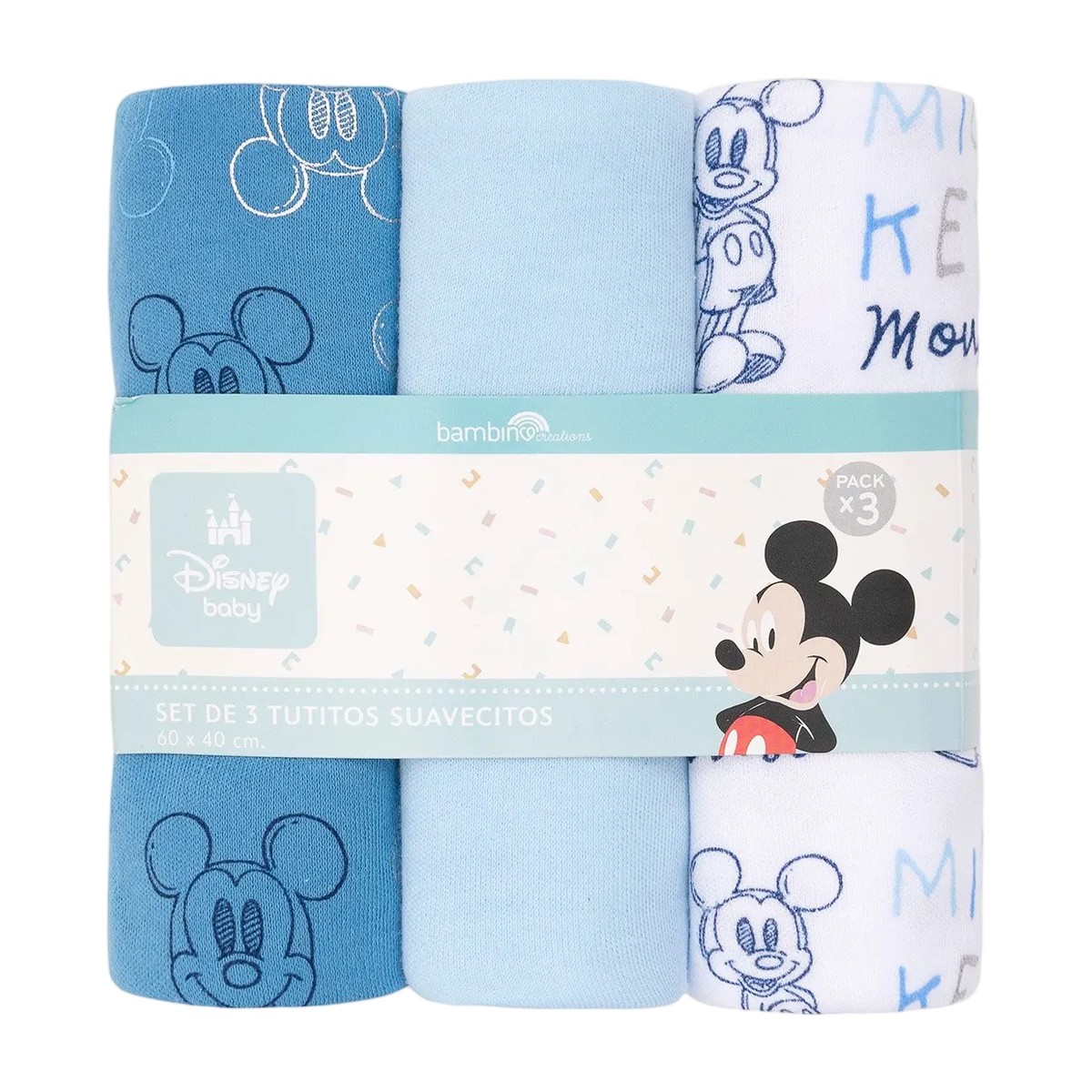 Set 3 Tutos Suaves Mickey Azul Disney Bambino