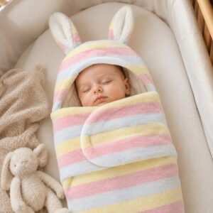 Manta envolvente para bebé con orejitas, suave y abrigadora, 0 a 6 meses