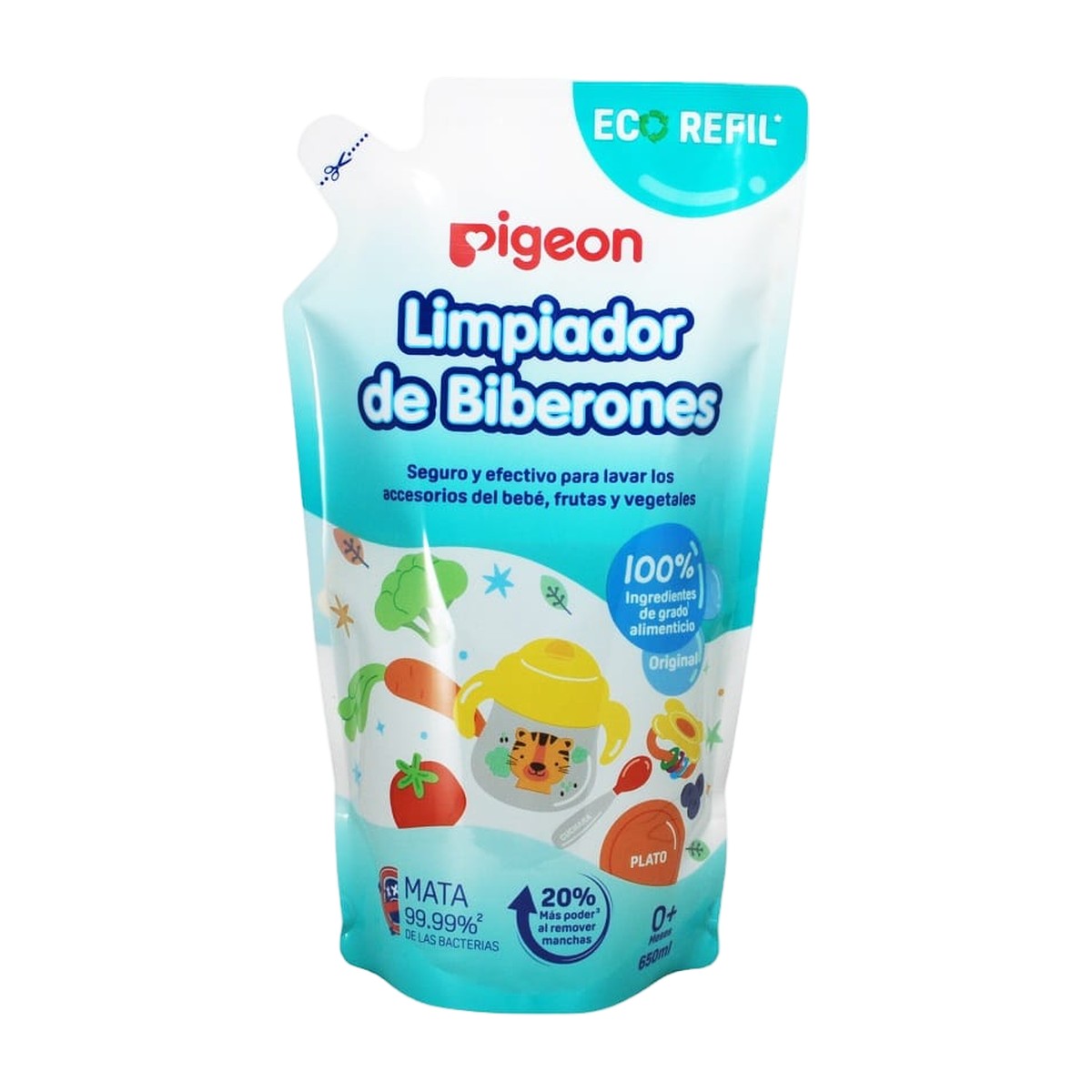 Limpiador de biberones Pigeon recarga 650 ml – elimina bacterias, seguro para bebés, fórmula natural y biodegradable