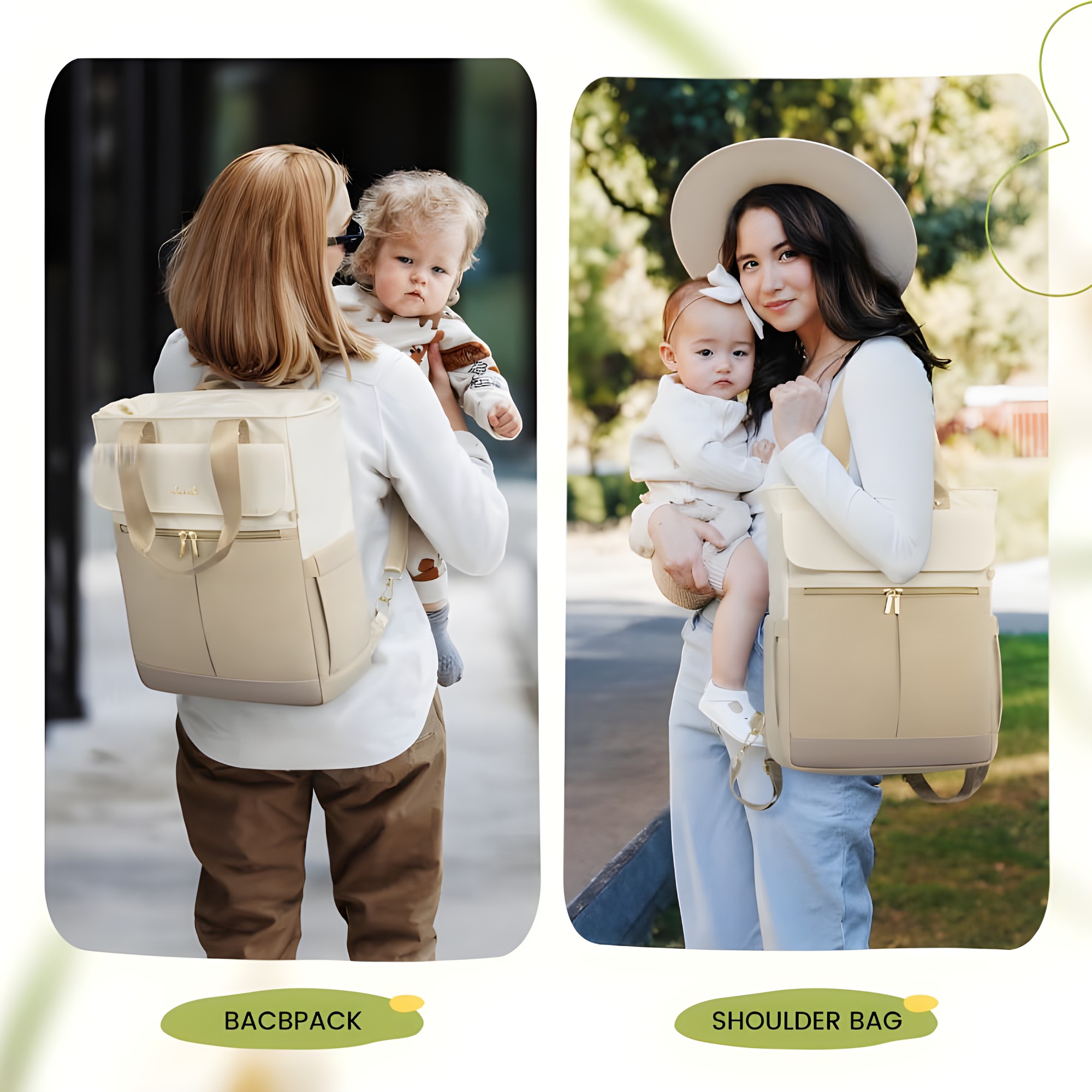 Bolso maternal 2 en 1 beige, mochila y bandolera