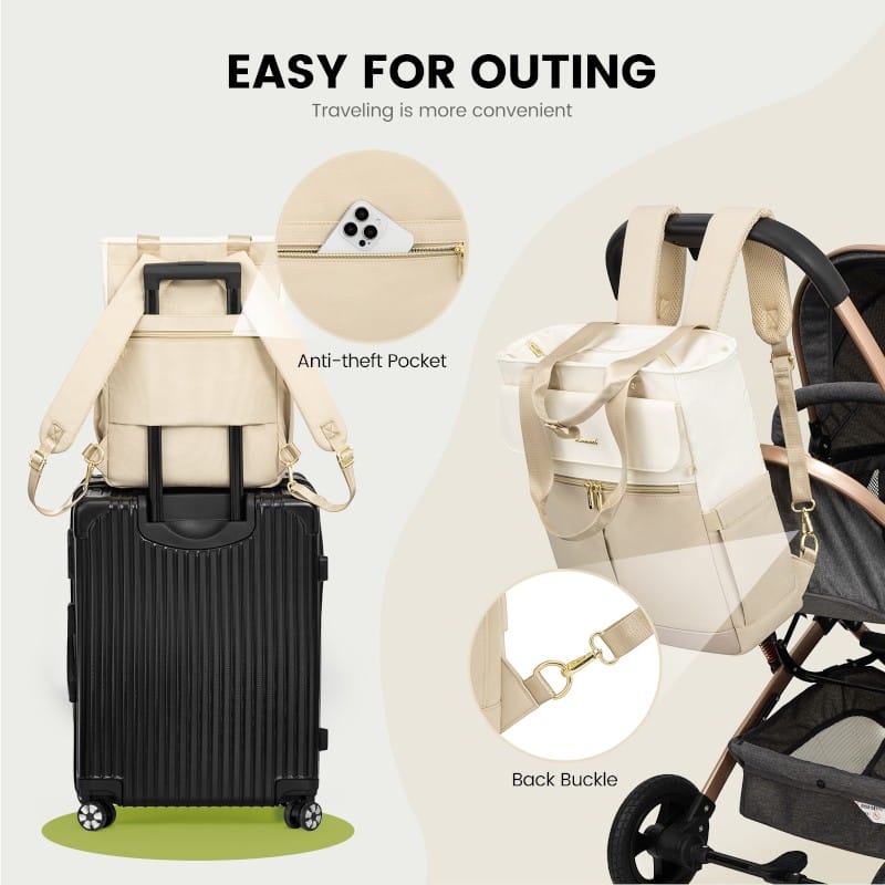 Bolso maternal beige fácil de llevar, perfecto para salidas con tu bebé