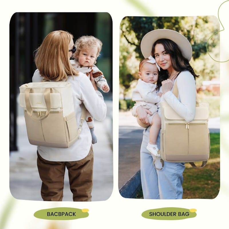 Bolso maternal 2 en 1 beige, mochila y bandolera