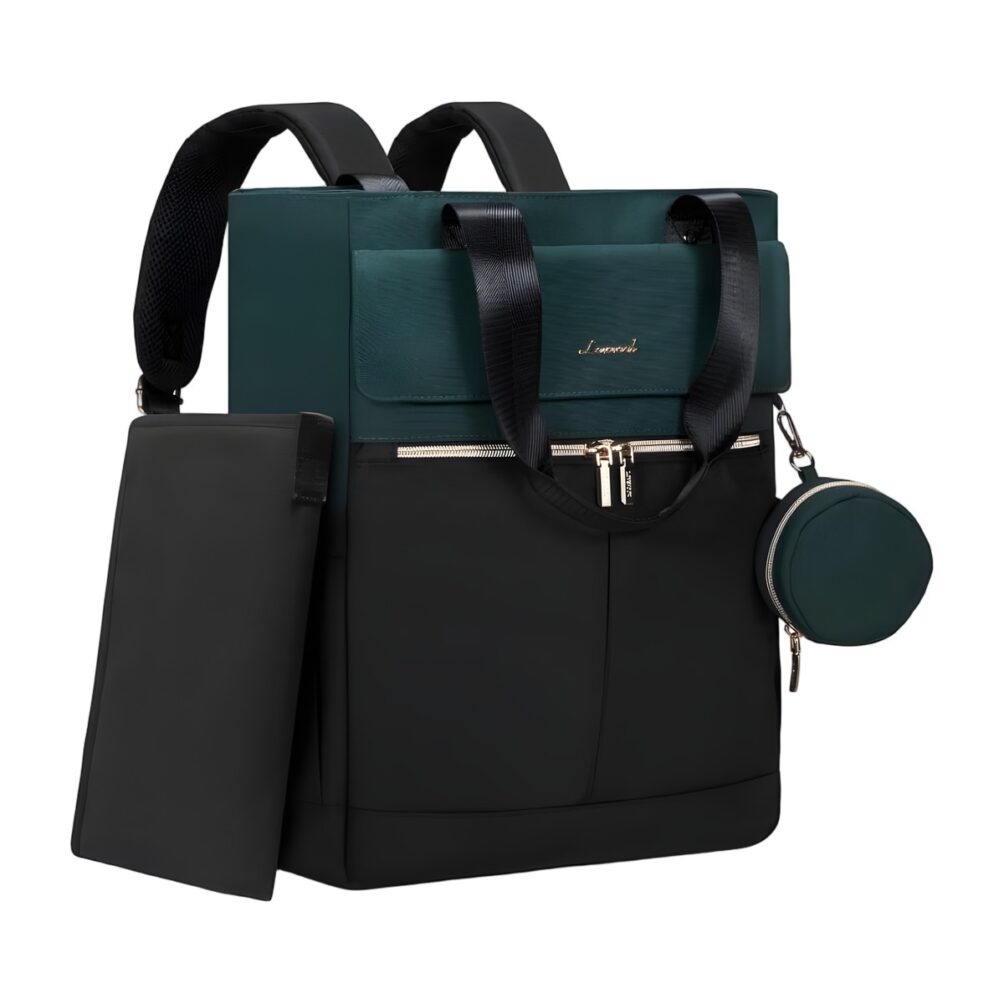 Bolso maternal 2 en 1 verde y negro, mochila y bandolera