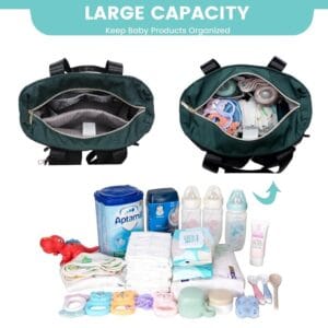 Interior bolso maternal amplio con múltiples bolsillos y cambiador