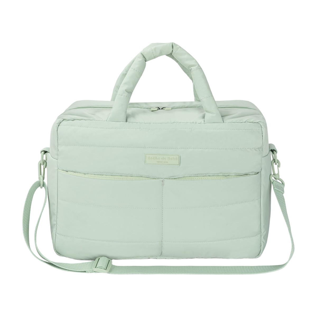 Bolso maternal impermeable 24 L verde menta, vista frontal completa