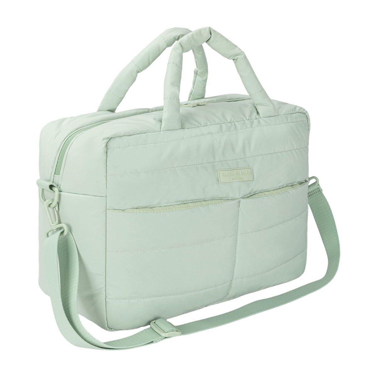Vista lateral bolso maternal acolchado con correa bandolera ajustable