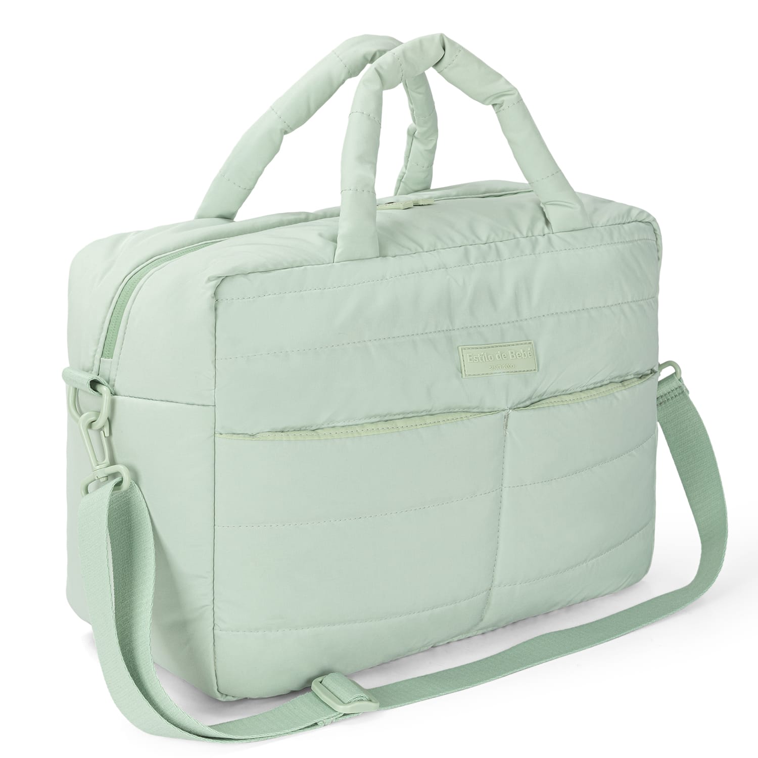 Vista lateral bolso maternal acolchado con correa bandolera ajustable