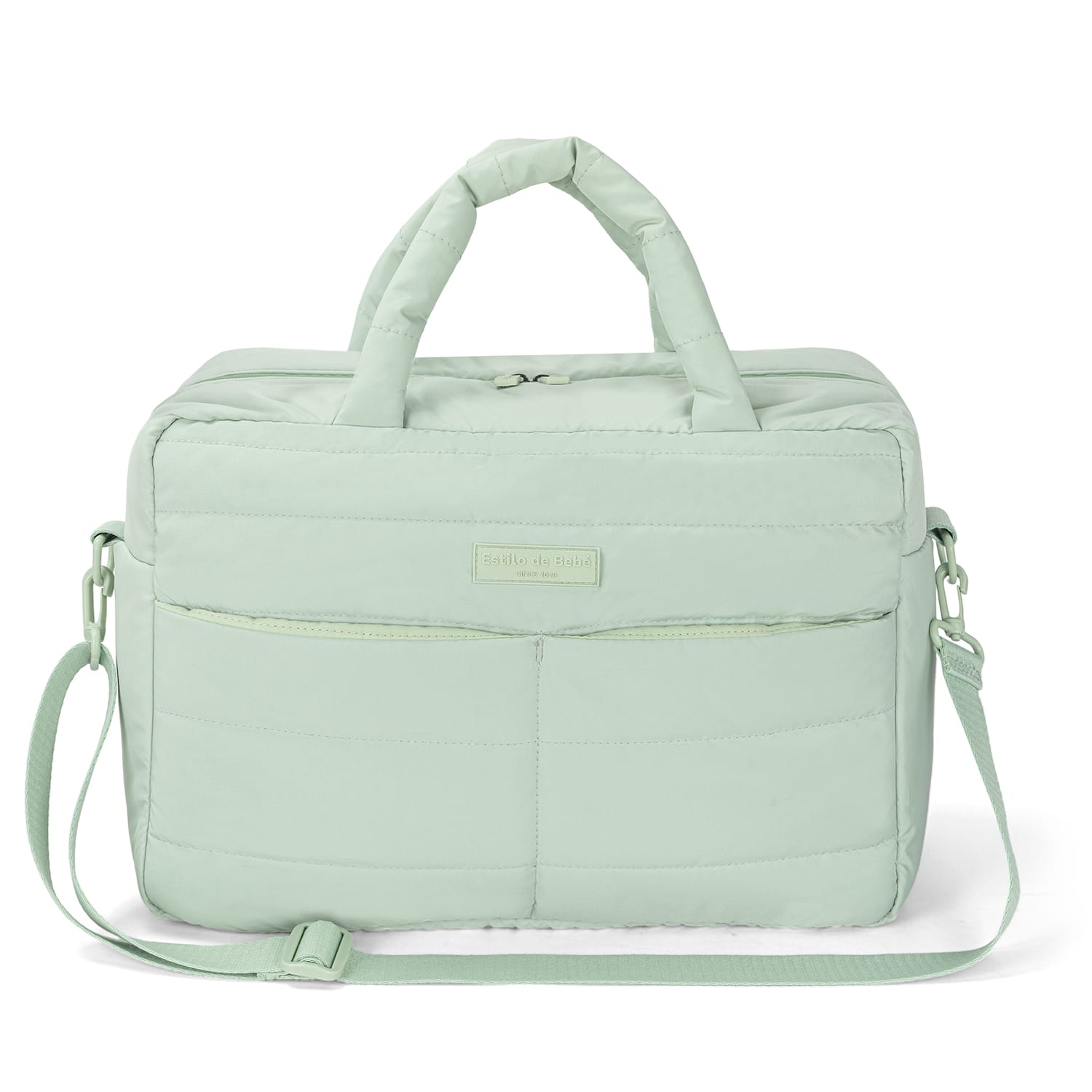 Bolso maternal impermeable 24 L verde menta, vista frontal completa
