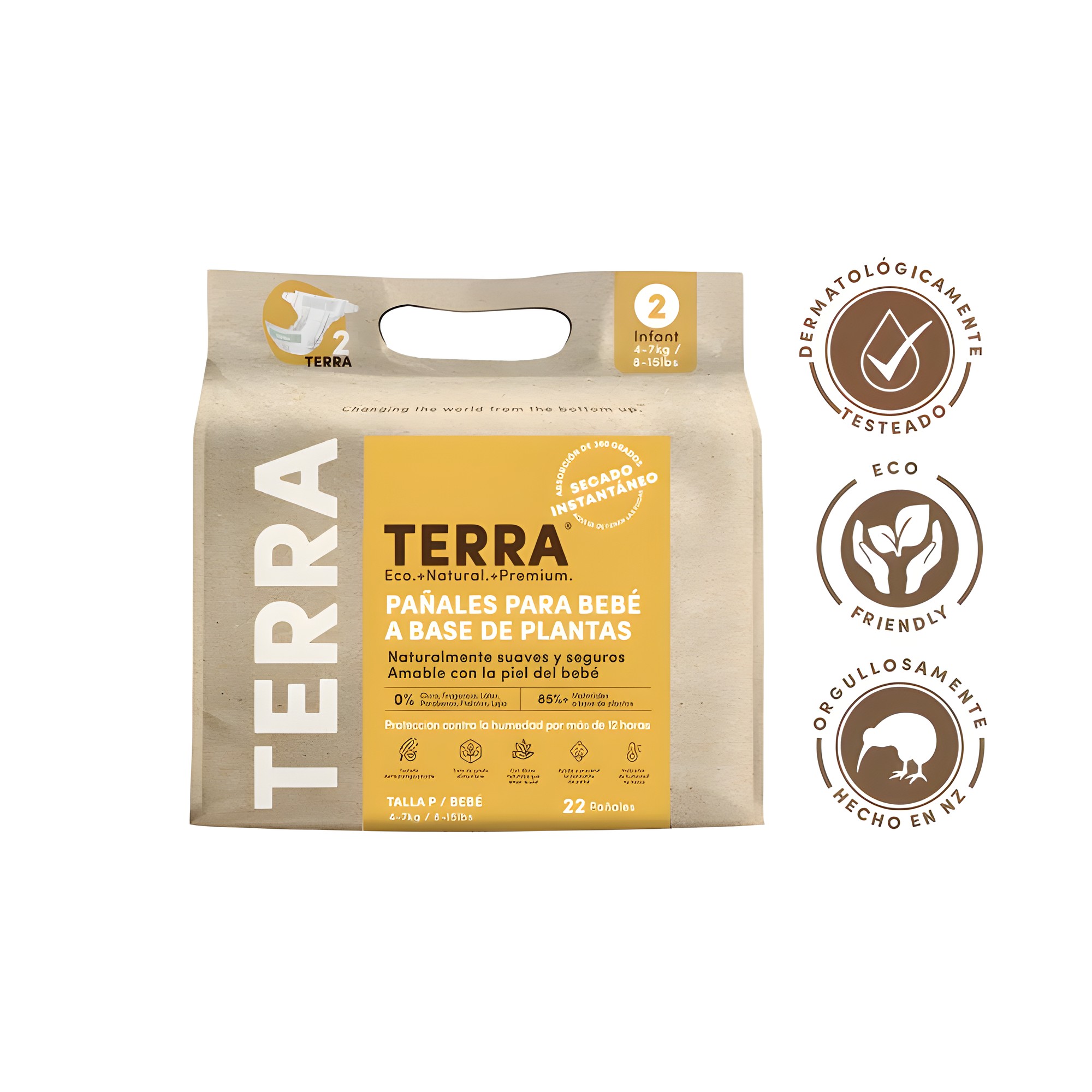 Características de los pañales ecológicos Terra con certificaciones Dermatest, FSC y SGS