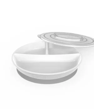 Plato Twistshake blanco con divisiones y tapa para comida de bebé