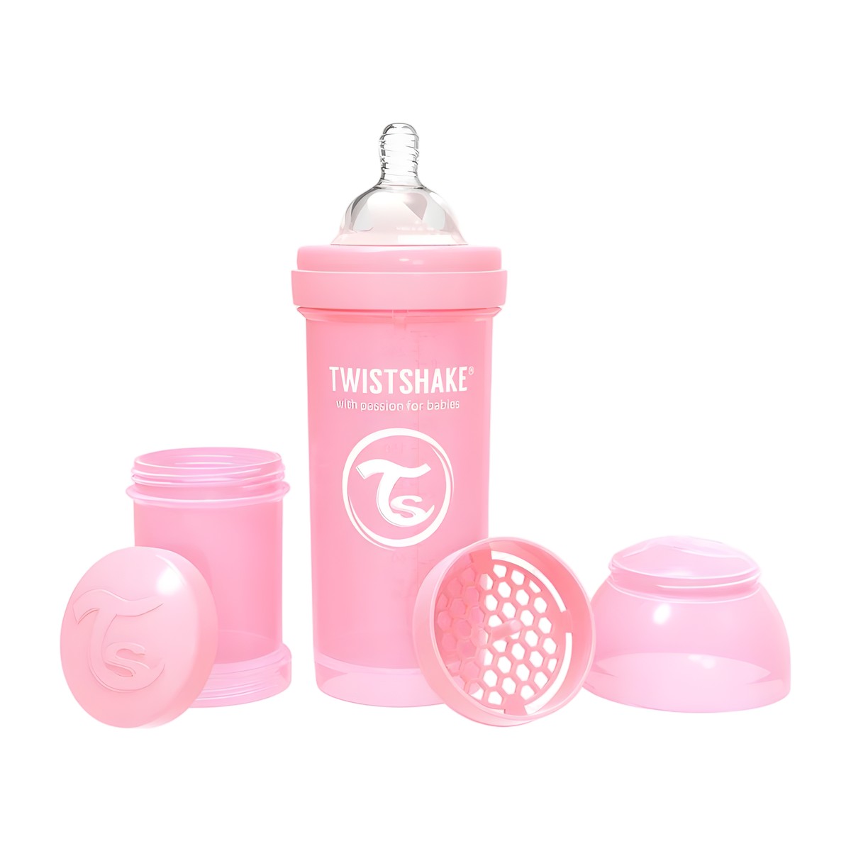 Mamadera Twistshake 260 ml con sistema TwistFlow anticólicos y cuello extra ancho