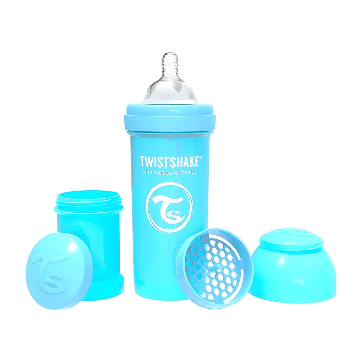 Mamadera Twistshake 260 ml con sistema TwistFlow anticólicos y cuello extra ancho