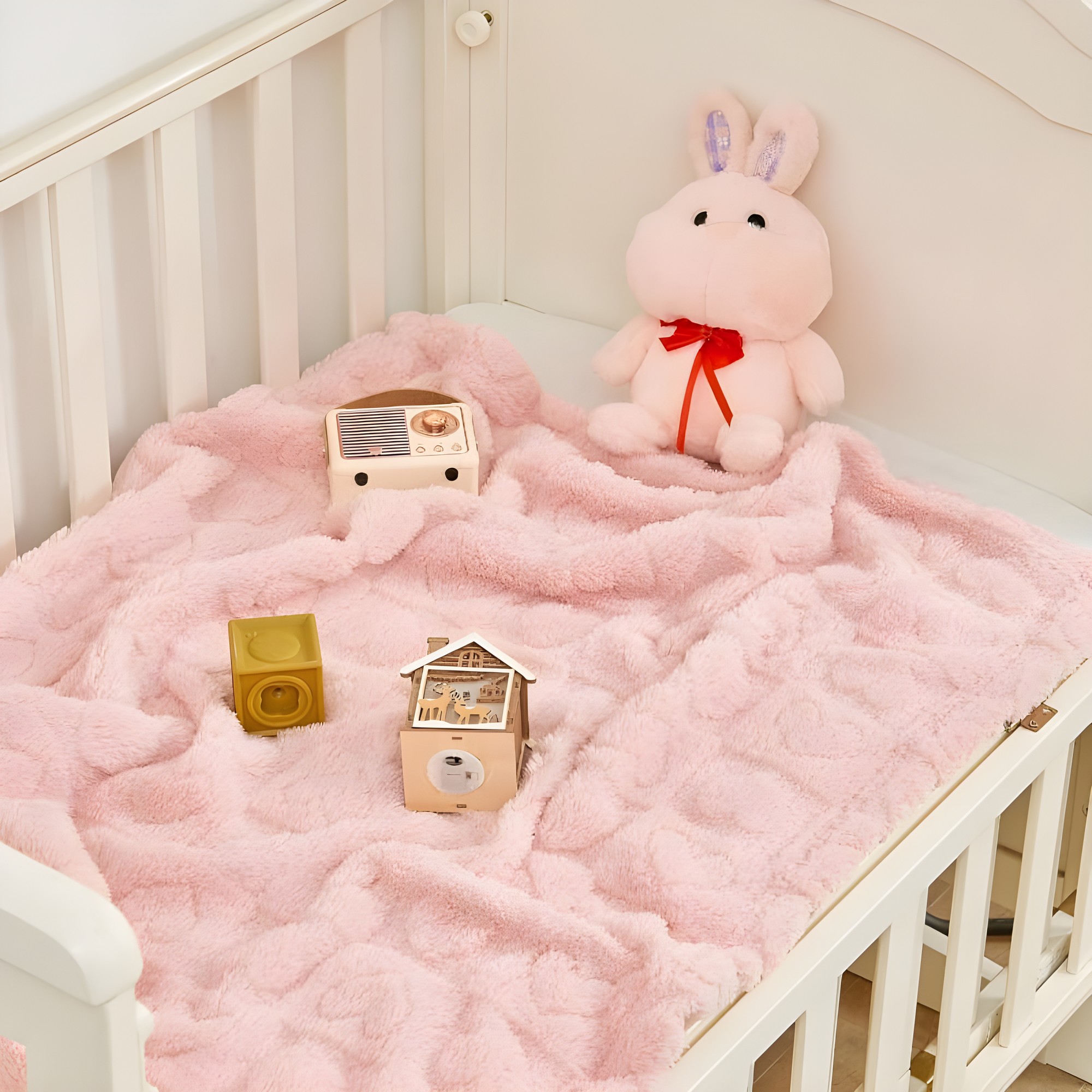 Manta sherpa bebé rosa para cuna