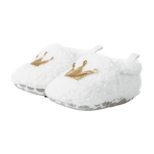 Pantuflas de bebé forro polar blanco con corona dorada uso