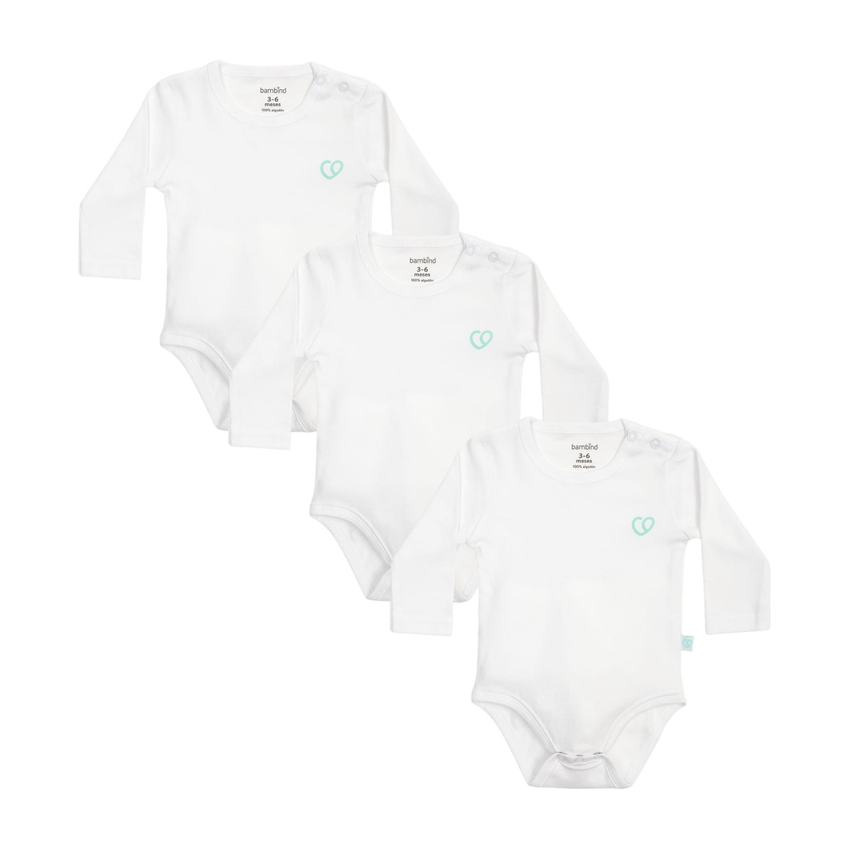 body bebé manga larga blanco algodón set 3 Bambino