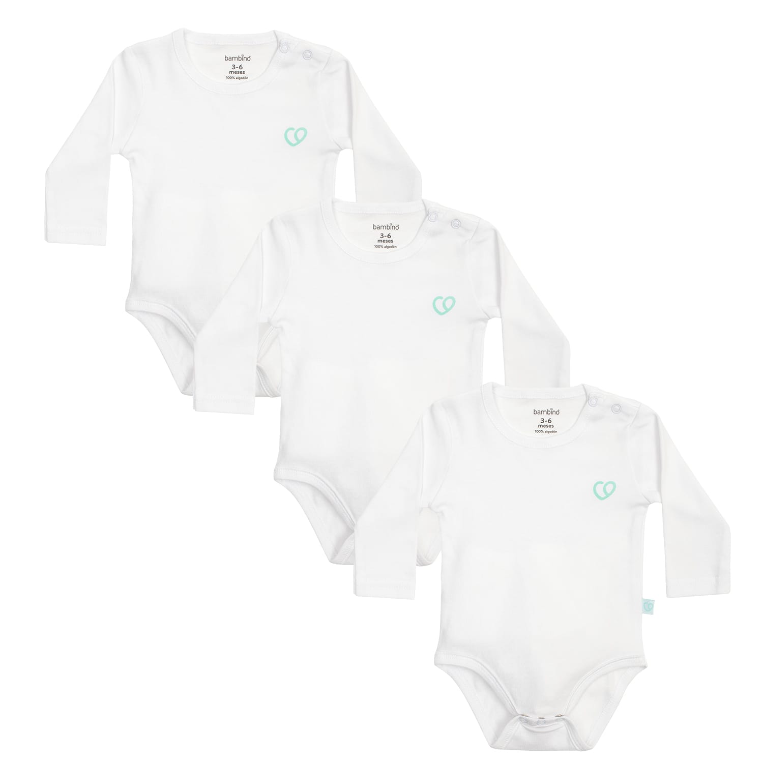 body bebé manga larga blanco algodón set 3 Bambino