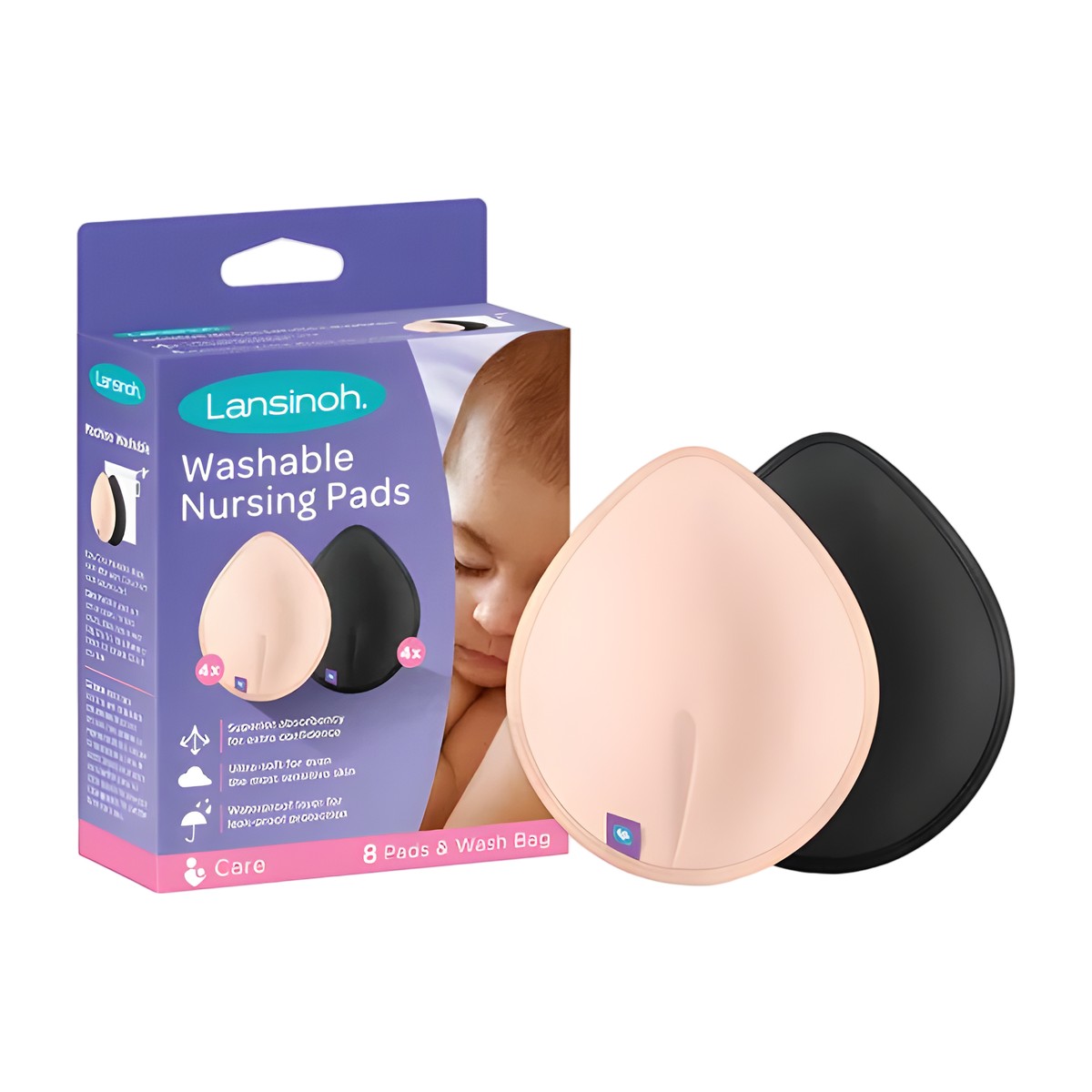 Absorventes de lactancia lavables Lansinoh en colores negro y piel, pack de 8 unidades