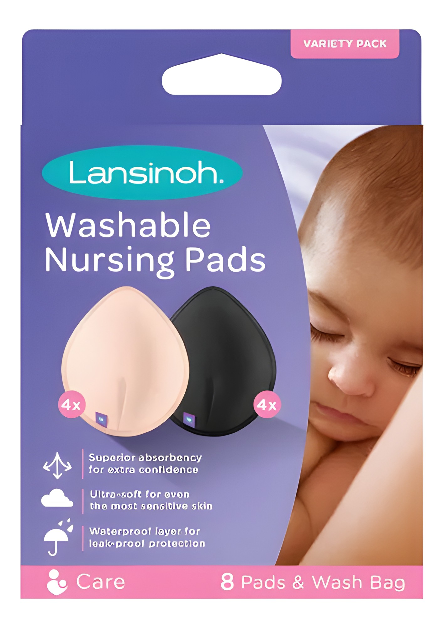 Absorventes de lactancia lavables Lansinoh en colores negro y piel, pack de 8 unidades