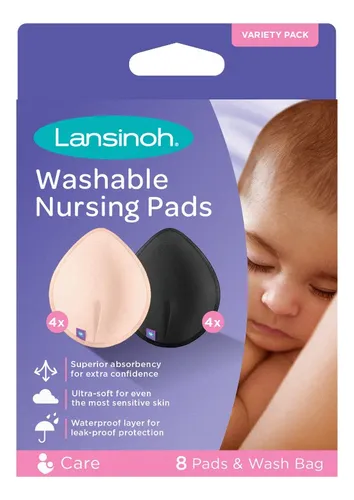 Absorventes de lactancia lavables Lansinoh en colores negro y piel, pack de 8 unidades