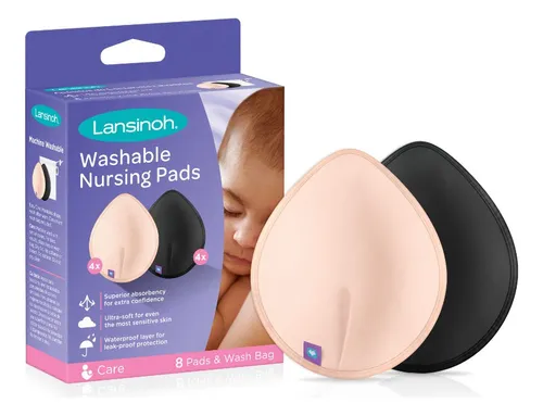 Absorventes de lactancia lavables Lansinoh en colores negro y piel, pack de 8 unidades