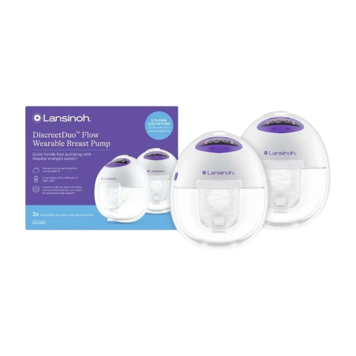 Extractor eléctrico portátil Lansinoh Discreet Duo Flow, manos libres y sin tubos