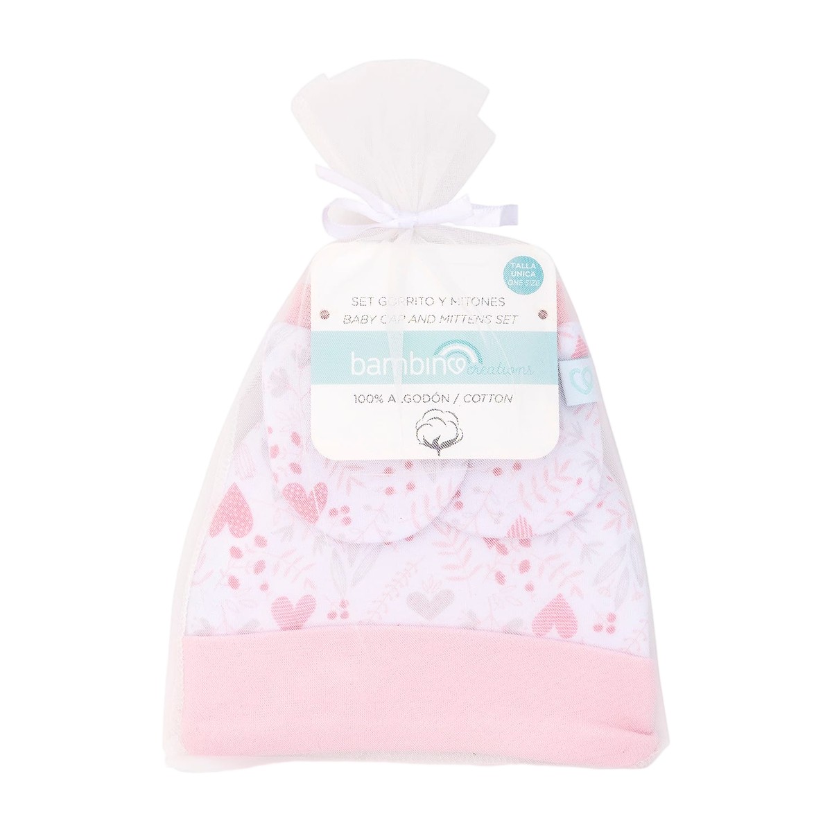Set de gorro y mitones para bebé niña recién nacida en bolsita de regalo para baby shower