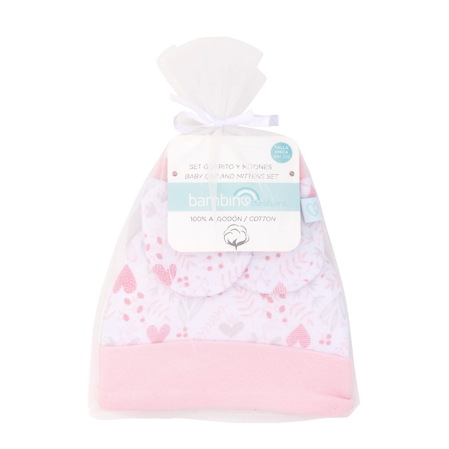 Set de gorro y mitones para bebé niña recién nacida en bolsita de regalo para baby shower