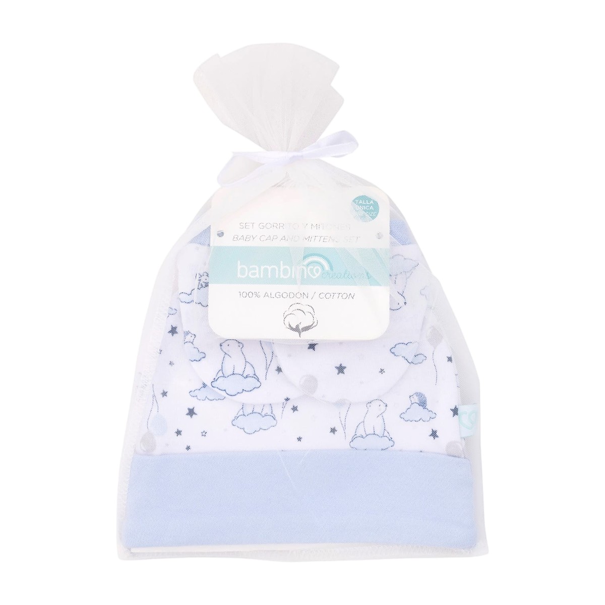 Set de gorro y mitones para bebé recién nacido en bolsita de regalo para baby shower