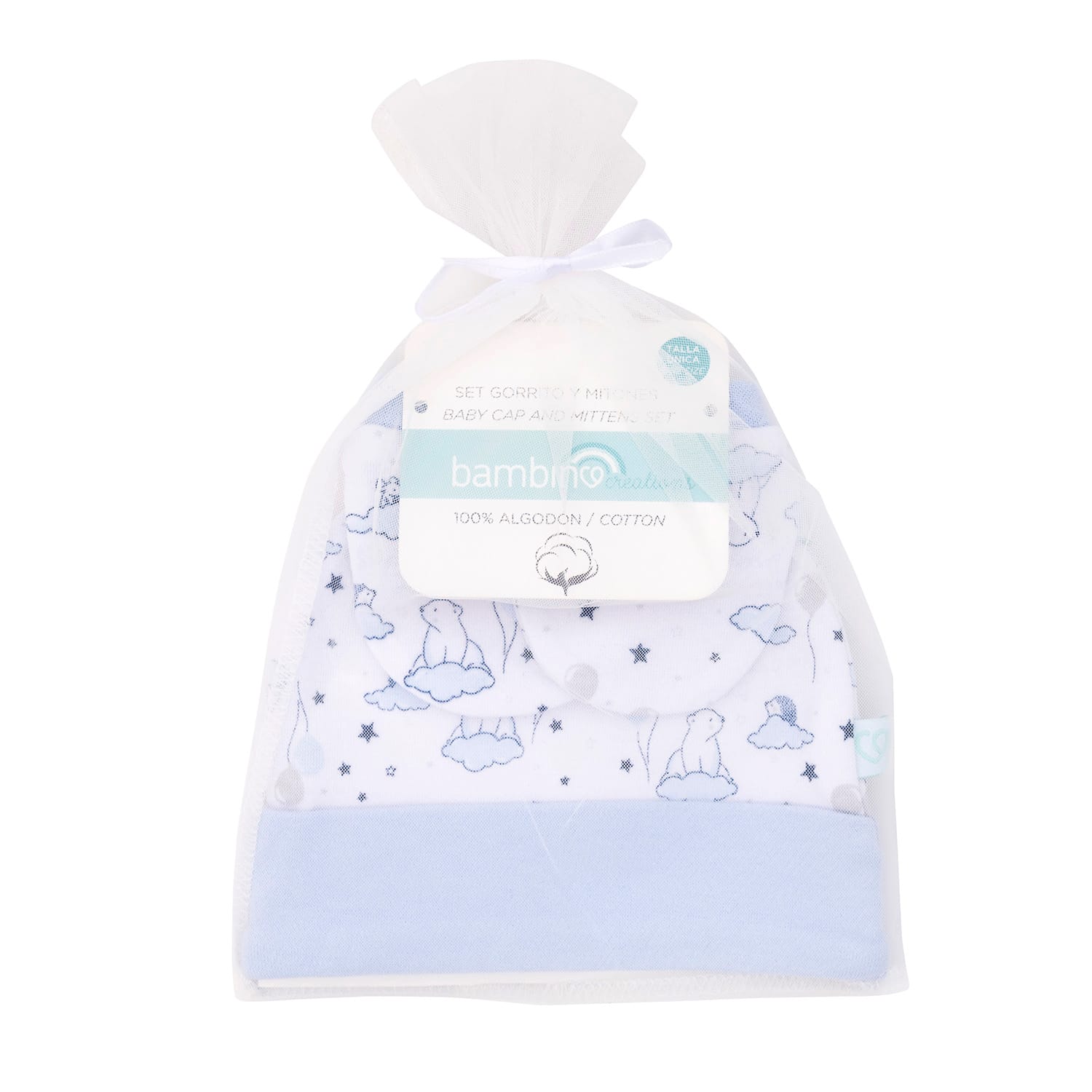 Set de gorro y mitones para bebé recién nacido en bolsita de regalo para baby shower