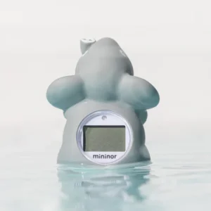 Termómetro digital Mininor 2 en 1 para baño y dormitorio con diseño de elefante. Seguro, resistente, flotante y con alerta visual para bebés.