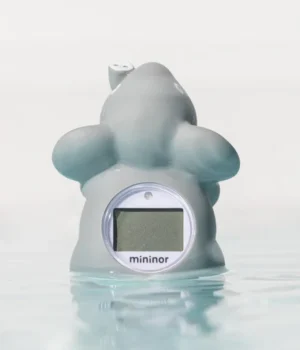 Termómetro digital Mininor 2 en 1 para baño y dormitorio con diseño de elefante. Seguro, resistente, flotante y con alerta visual para bebés.