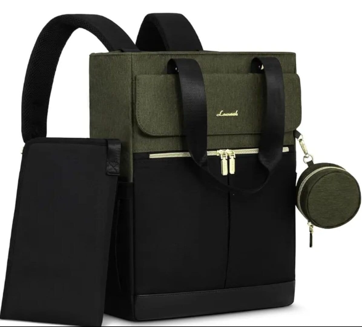 Bolso maternal 2 en 1 verde y negro, mochila y bandolera