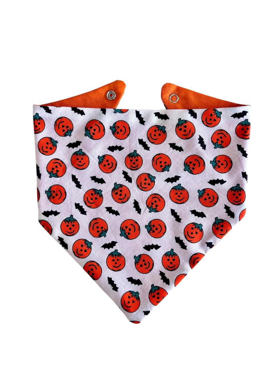 Babero bandana Halloween reversible naranjo – 100% algodón | Mi Guagua Taquillera